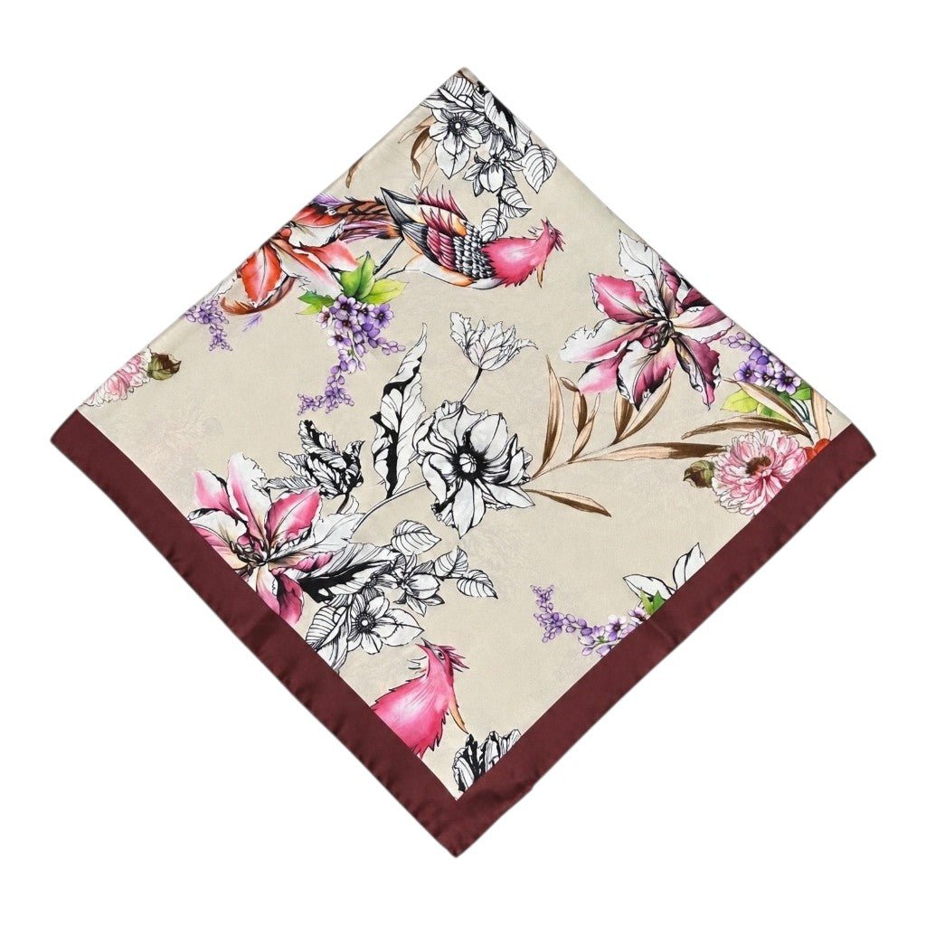 HENRY SARTORIAL X CANTINI Printed Silk Scarf GREY/BURGUNDY - Henry Bucks