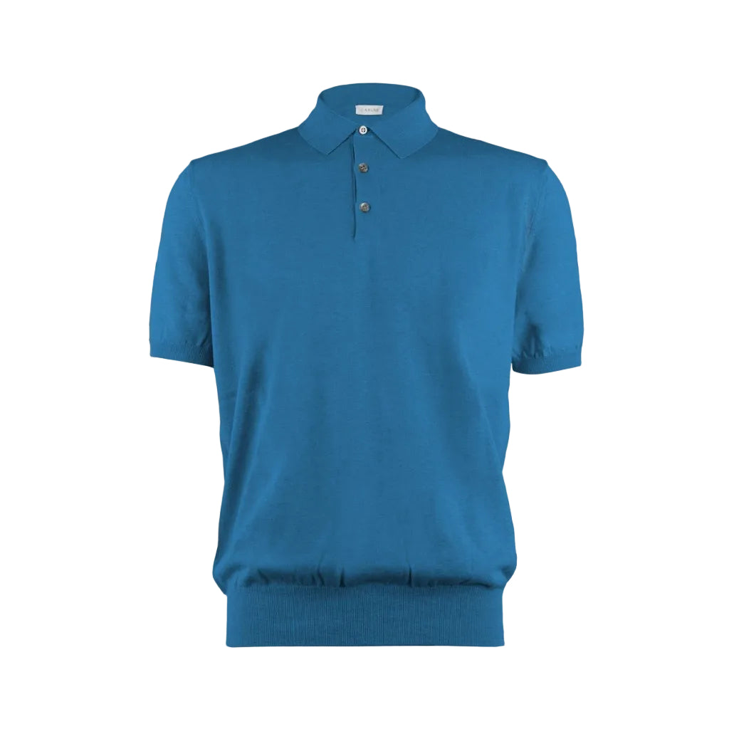 HENRY SARTORIAL X CARUSO Long Sleeve Cotton Polo MID BLUE - Henry Bucks