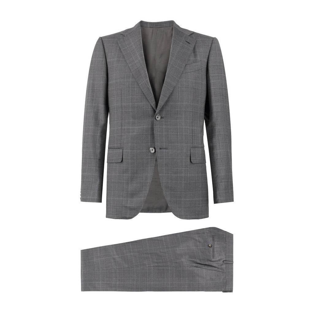 HENRY SARTORIAL x CARUSO Wool Full Lined Prince of Wales Check Suit SKY/BLACK - Henry Bucks