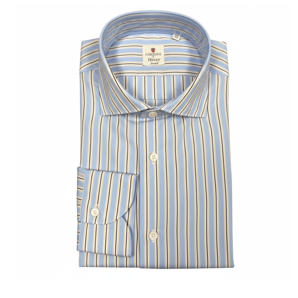 HENRY SARTORIAL X CORDONE Cotton Business Shirt BLUE/BEIGE/NAVY - Henry Bucks