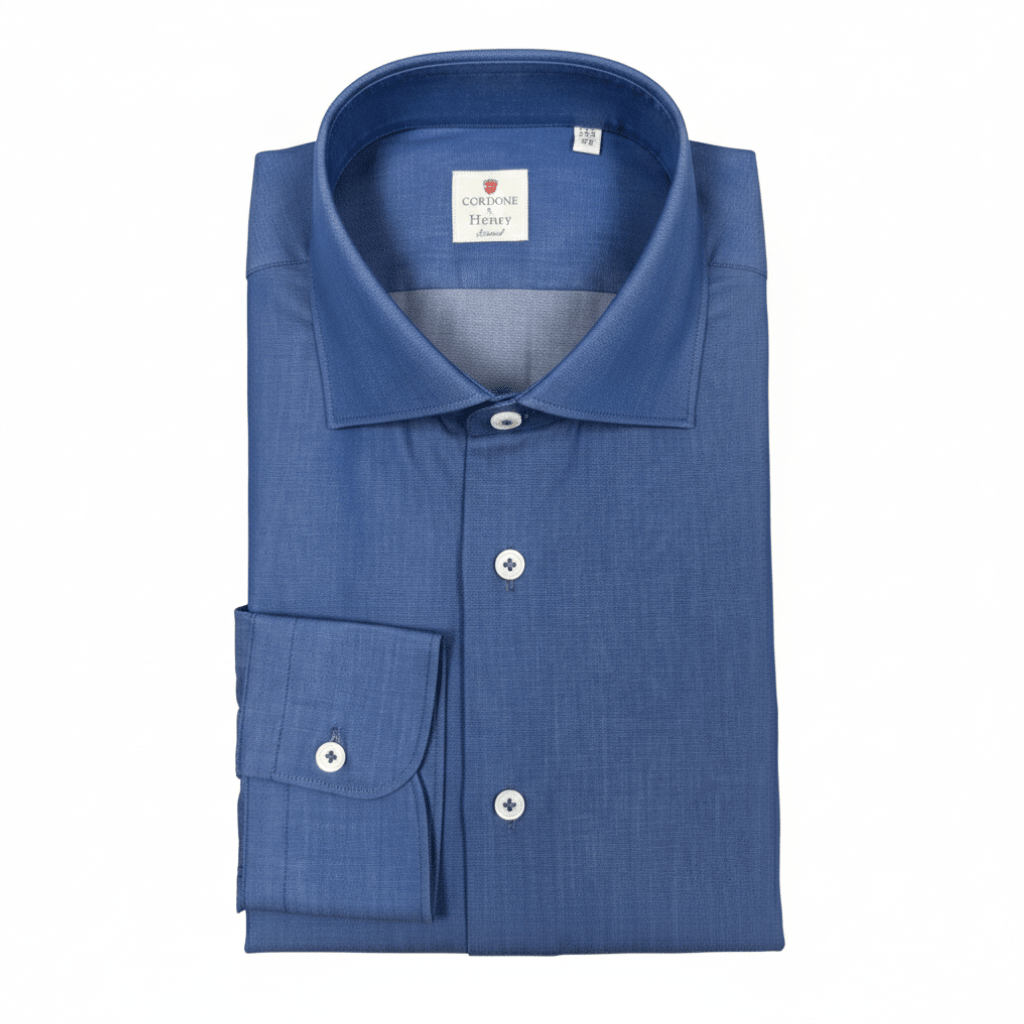 HENRY SARTORIAL X CORDONE Cotton Business Shirt DENIM BLUE - Henry Bucks