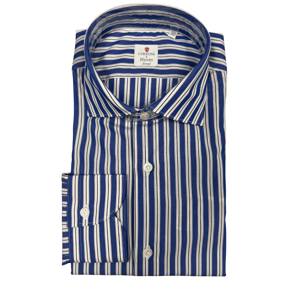 HENRY SARTORIAL X CORDONE Cotton Business Shirt NAVY/WHITE - Henry Bucks
