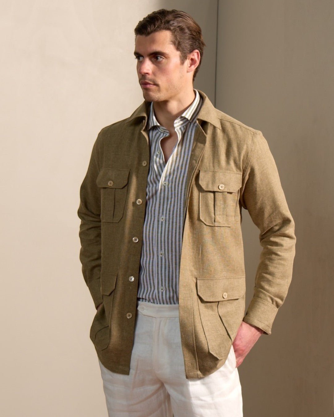 HENRY SARTORIAL X CORDONE Cotton Shirt BEIGE STRIPES - Henry Bucks