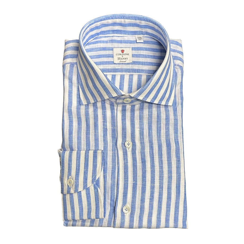 HENRY SARTORIAL X CORDONE Cotton Shirt LIGHT BLUE STRIPE - Henry Bucks