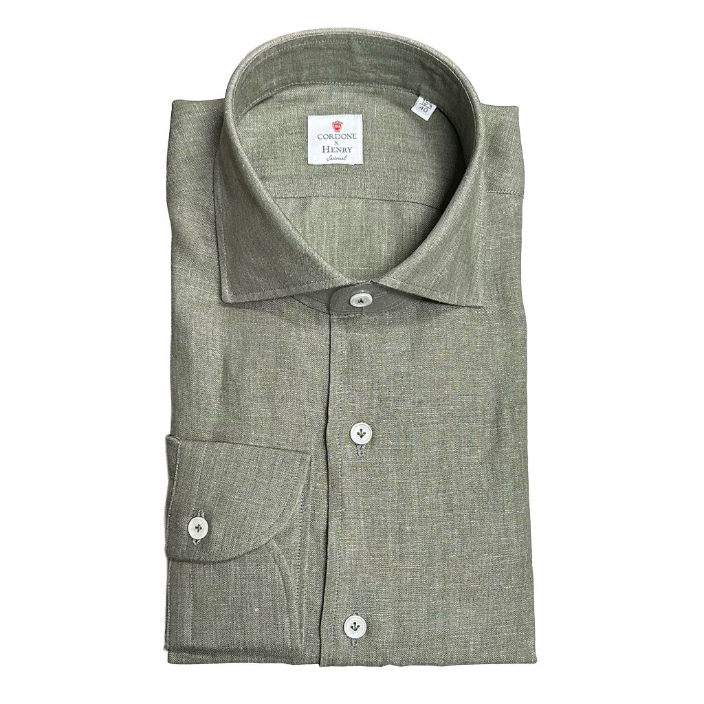 HENRY SARTORIAL X CORDONE Linen Casual Shirt OLIVE - Henry Bucks