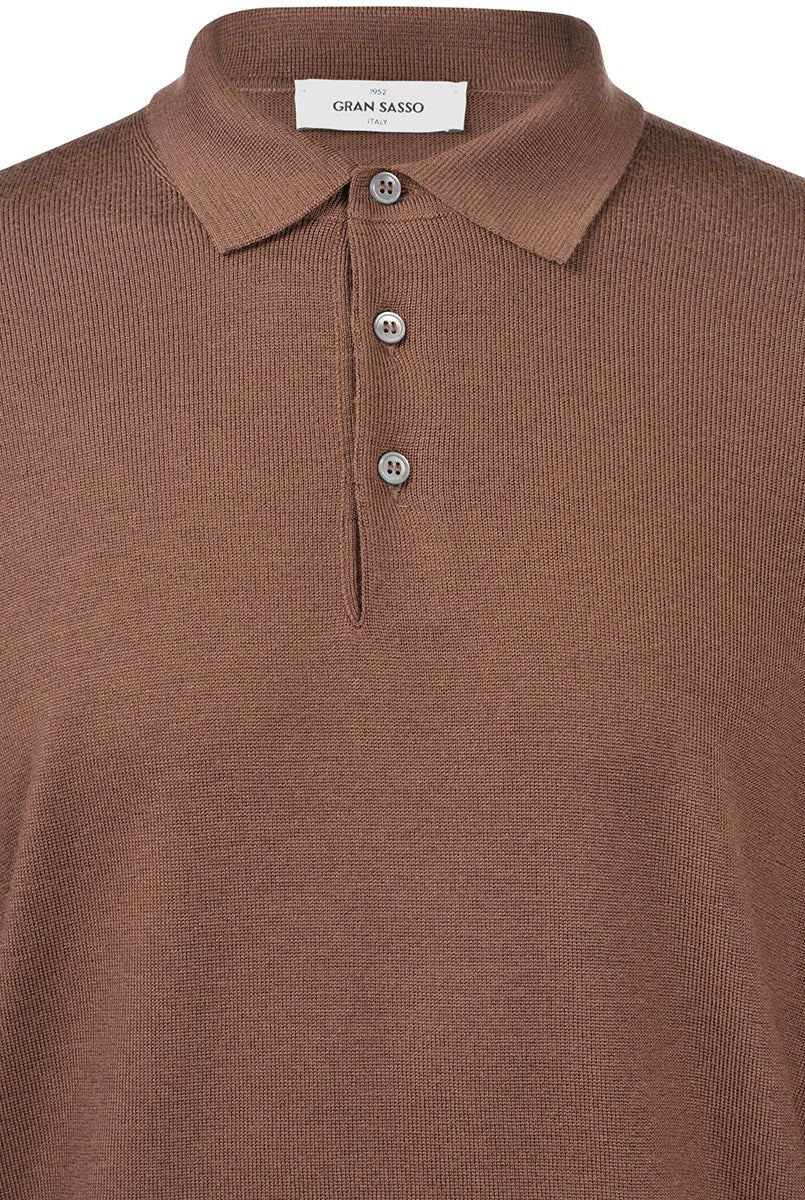 HENRY SARTORIAL X GRAN SASSO Wool Buttoned Knit Polo BROWN (*Preorder) - Henry Bucks