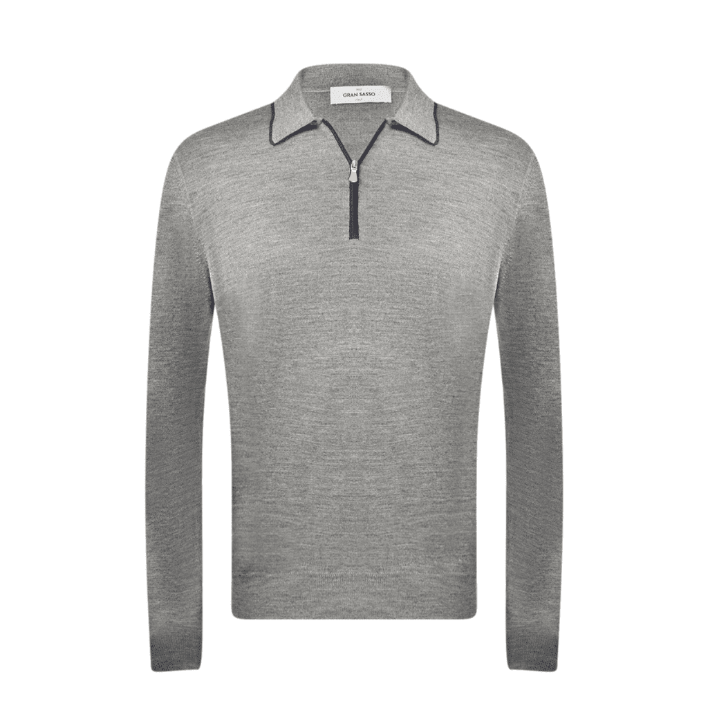 HENRY SARTORIAL X GRAN SASSO Wool Silk Zip Polo GREY (*Preorder) - Henry Bucks