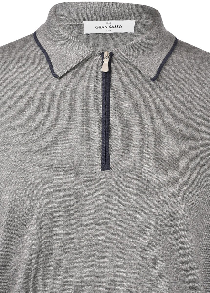 HENRY SARTORIAL X GRAN SASSO Wool Silk Zip Polo GREY (*Preorder) - Henry Bucks