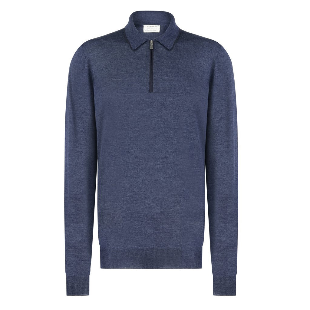 HENRY SARTORIAL X GRAN SASSO Wool Silk Zip Polo NAVY/BLUE - Henry Bucks