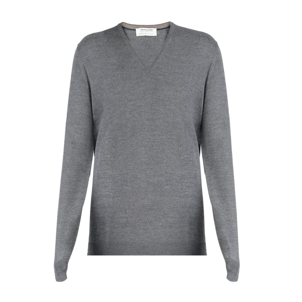 HENRY SARTORIAL X GRAN SASSO Wool V Neck Knit GREY - Henry Bucks