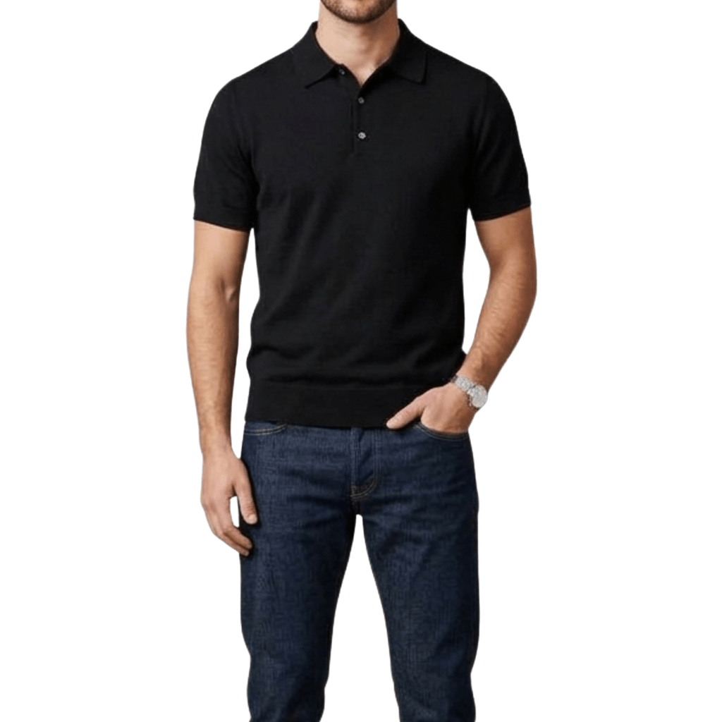 MCKINNON & CO Cotton Silk Button Polo BLACK - Henry Bucks