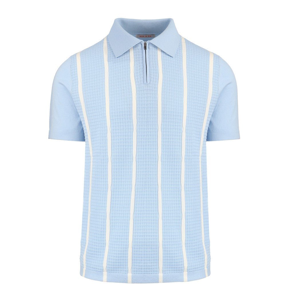 MCKINNON Cotton Textured Zip Knit LIGHT BLUE - Henry Bucks