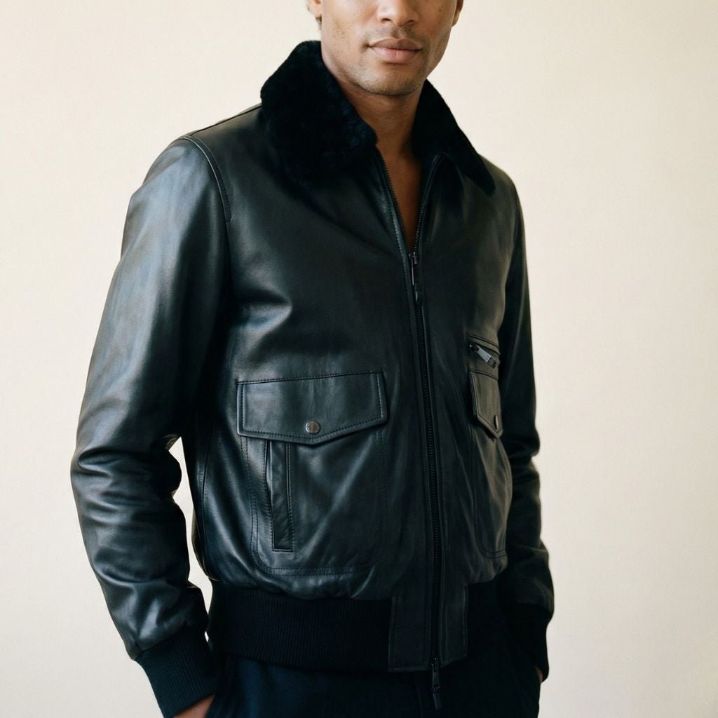 MCKINNON Franco Nero Lambskin Aviator Bomber Jacket BLACK REG - Henry Bucks