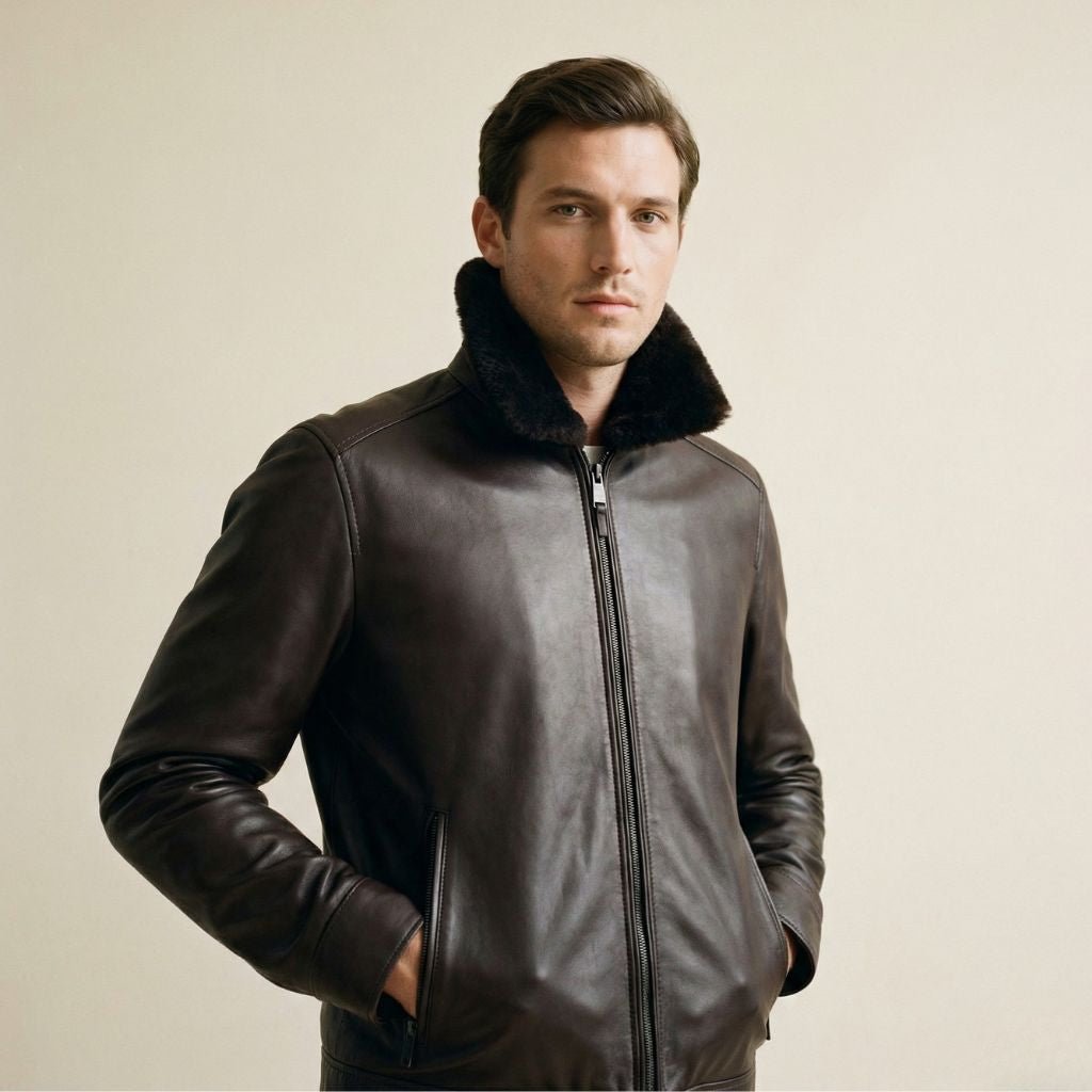 MCKINNON Giancarlo Giannini Leather Shearling Jacket DARK BROWN REG - Henry Bucks