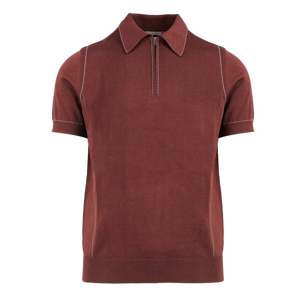 MCKINNON Textured Button Front Knit Polo CHOCOLATE - Henry Bucks