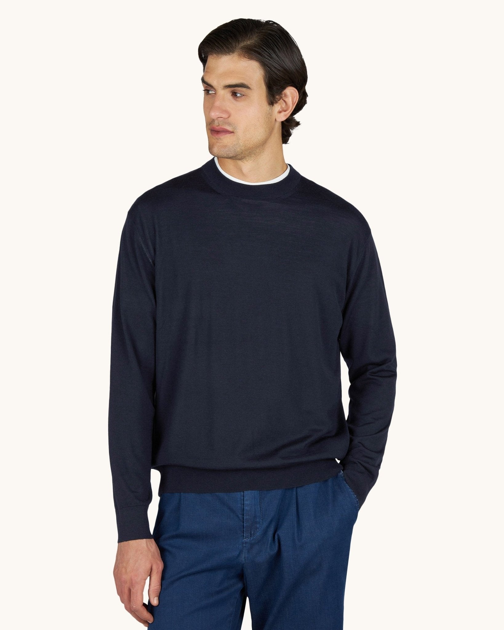 PAUL & SHARK 140’S Superfine Merino Wool Crewneck Sweater NAVY - Henry Bucks
