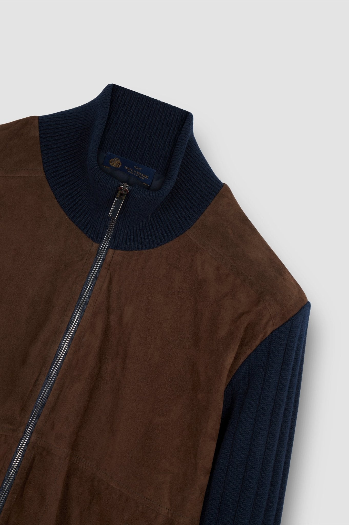 PAUL & SHARK Wool/Cashmere Suede Sweater Jacket NAVY/BROWN - Henry Bucks