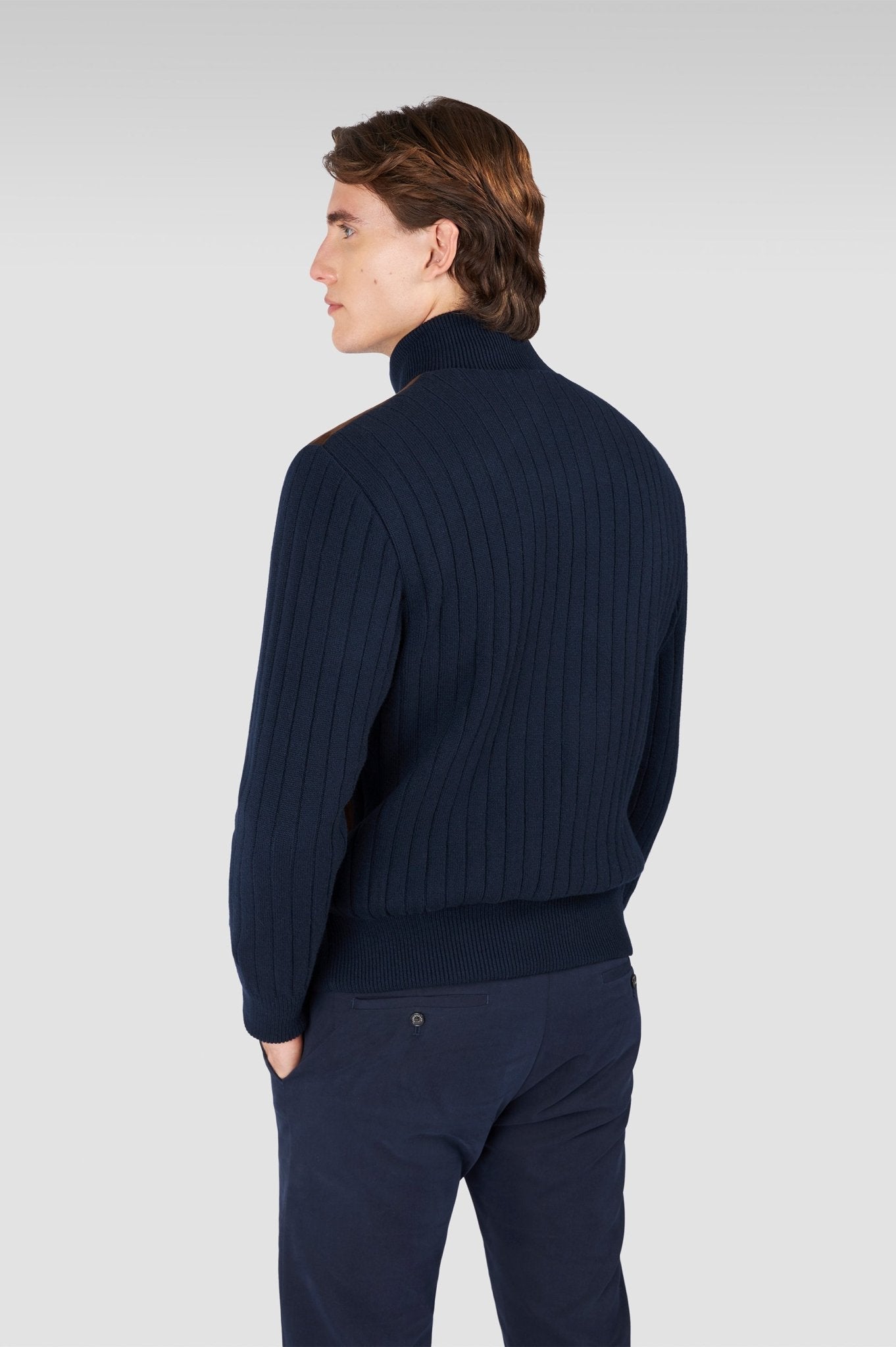 PAUL & SHARK Wool/Cashmere Suede Sweater Jacket NAVY/BROWN - Henry Bucks