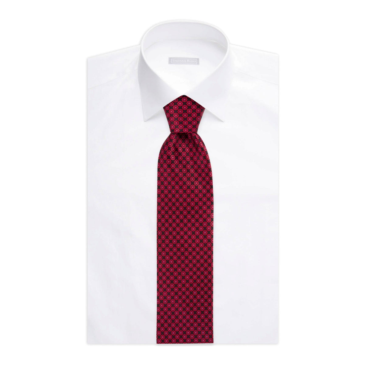 STEFANO RICCI Luxury Hand Printed Silk Tie BLACK/RED - Henry Bucks