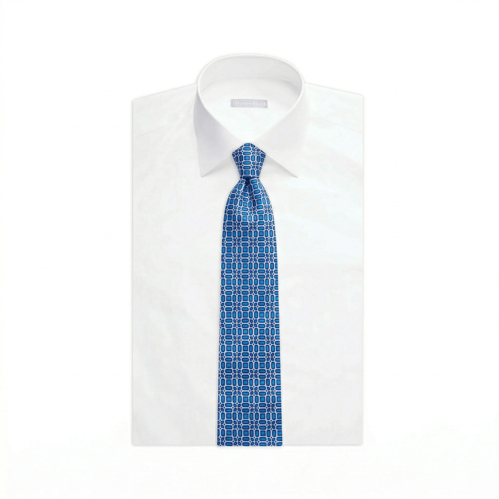 STEFANO RICCI Luxury Silk Long Tie BLUE/WHITE - Henry Bucks