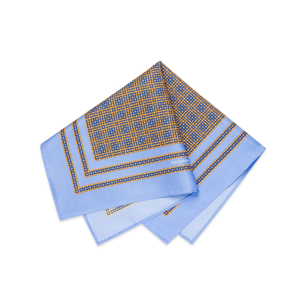 STEFANO RICCI Silk Pocket Square LIGHT BLUE/YELLOW - Henry Bucks