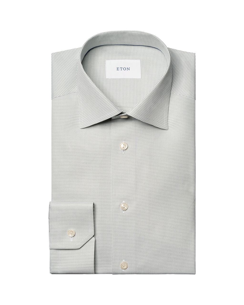 ETON Houndstooth Signature Twill Cotton Shirt GREEN