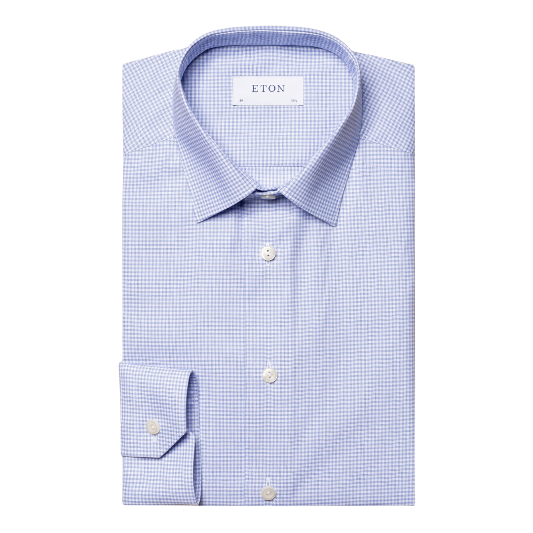 ETON Twill Shirt Micro Check Slim Fit MID BLUE
