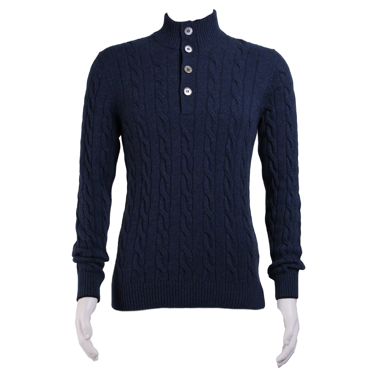 GRAN SASSO Cashmere 1/4 Button Mock Neck Knitwear Blue