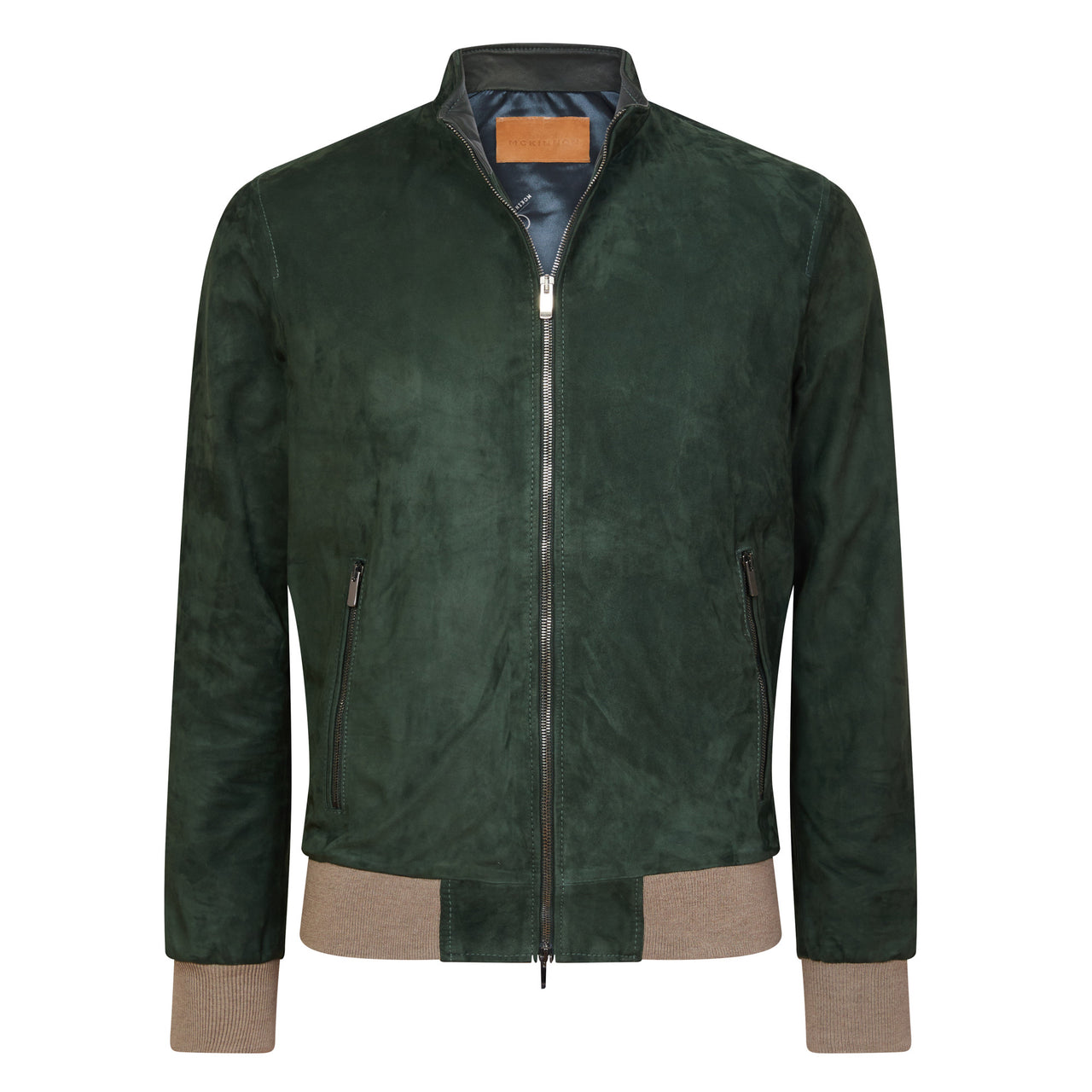 MCKINNON Suede Leather Zip Bomber Jacket GREEN REG