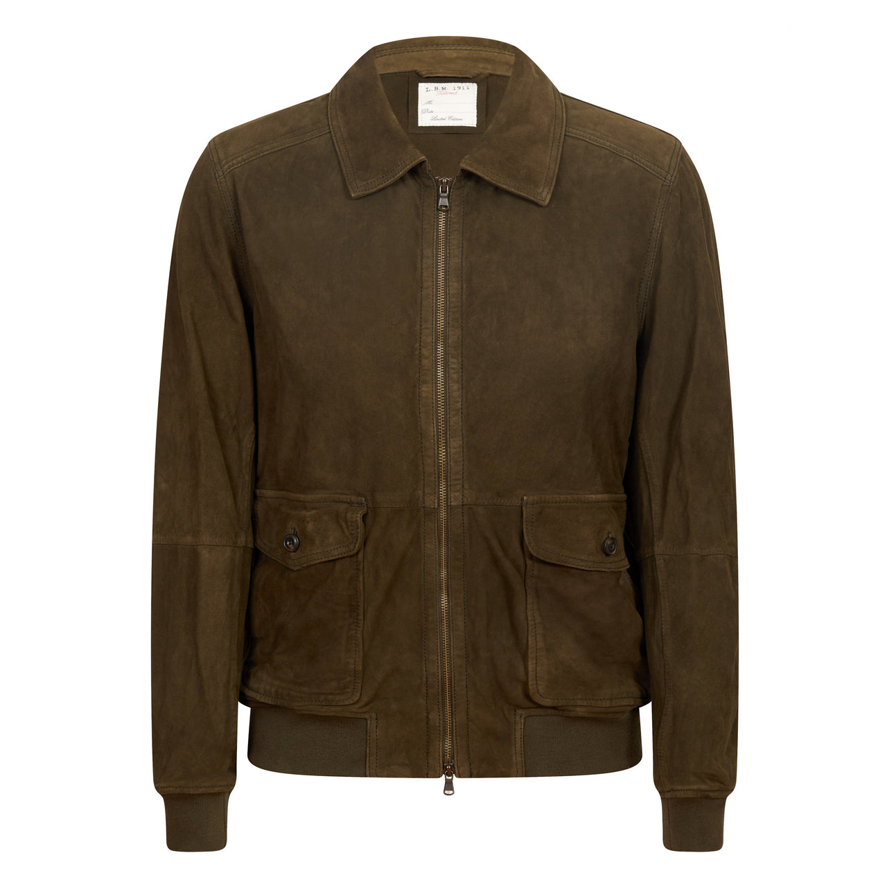 LBM 1911 Fauna Zip Suede Leather Jacket OLIVE