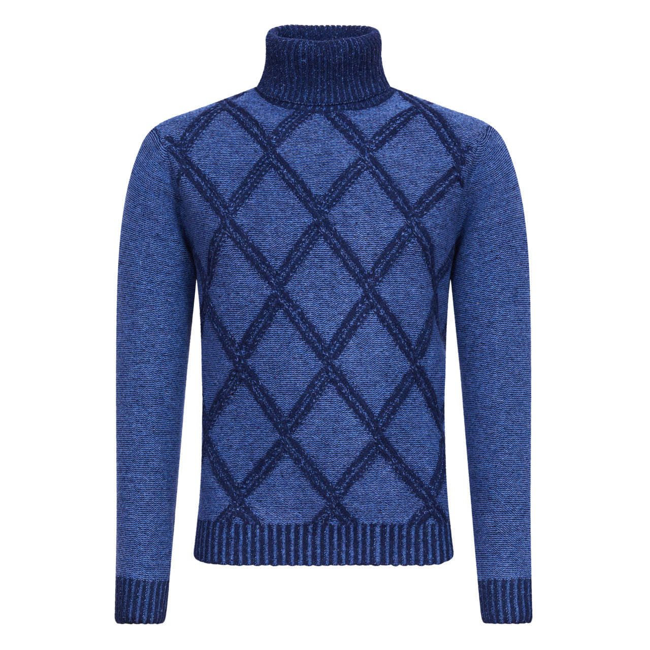 HENRY SARTORIAL Plated Roll Neck Wool Knit BLUE