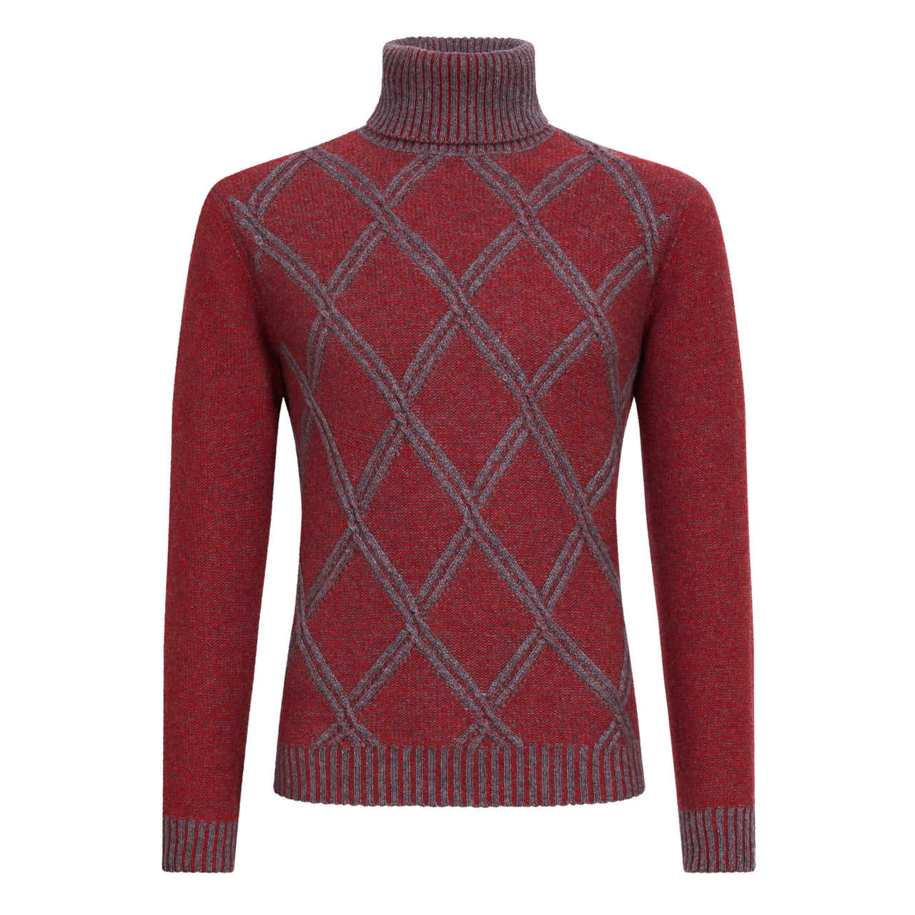HENRY SARTORIAL Plated Roll Neck Wool Knit RED