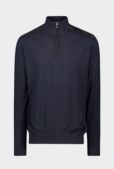 PAUL&SHARK Beaufront Wool Mock Zip Knit with Leather NAVY