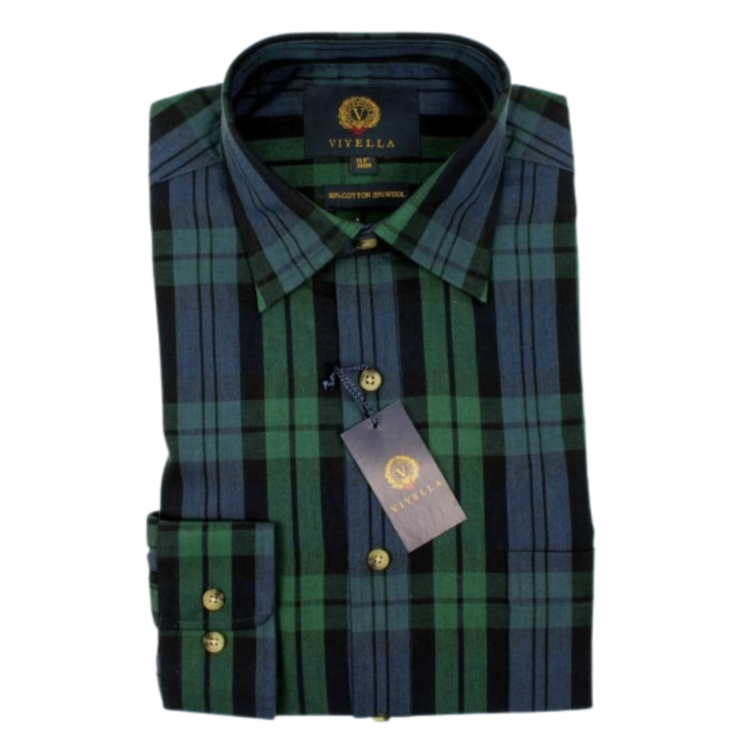 VIYELLA 80/20 Blackwatch Tartan Classic Fit Shirt BLUE/GREEN