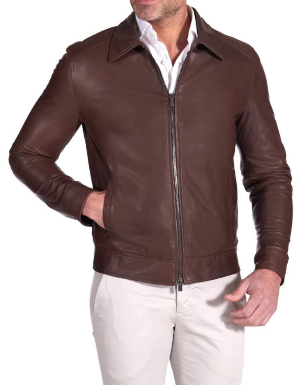 MCKINNON Shirt Collar Leather Jacket DARK BROWN