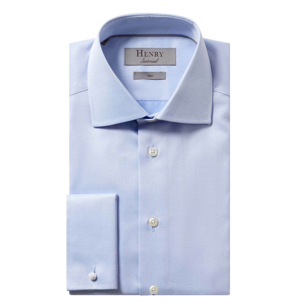 HENRY SARTORIAL Slim Plain Twill Shirt Double Cufflinks SKY
