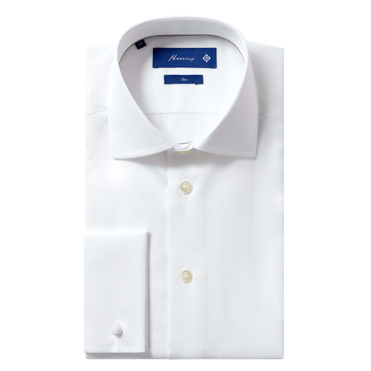 HENRY SARTORIAL Slim Plain Twill Shirt Double Cufflinks WHITE