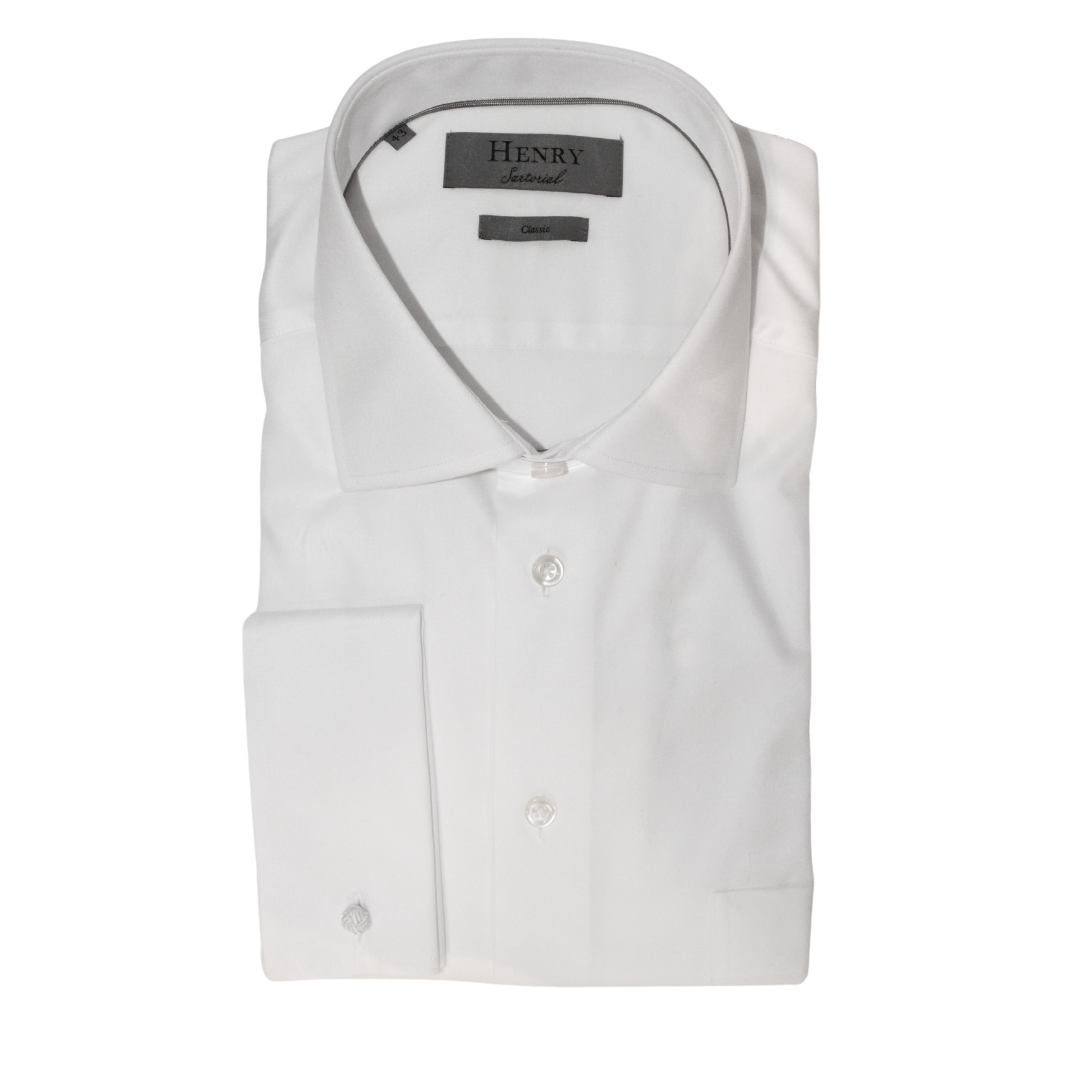 HENRY SARTORIAL Twill Shirt Double Cufflinks Classic Fit WHITE