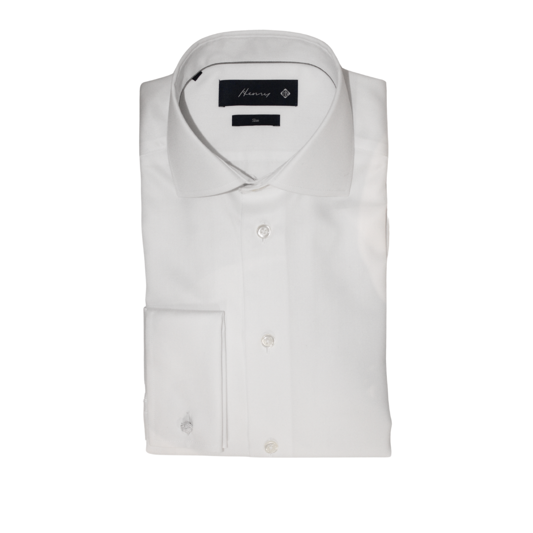 HENRY SARTORIAL Twill Shirt Double Cufflinks Slim Fit WHITE