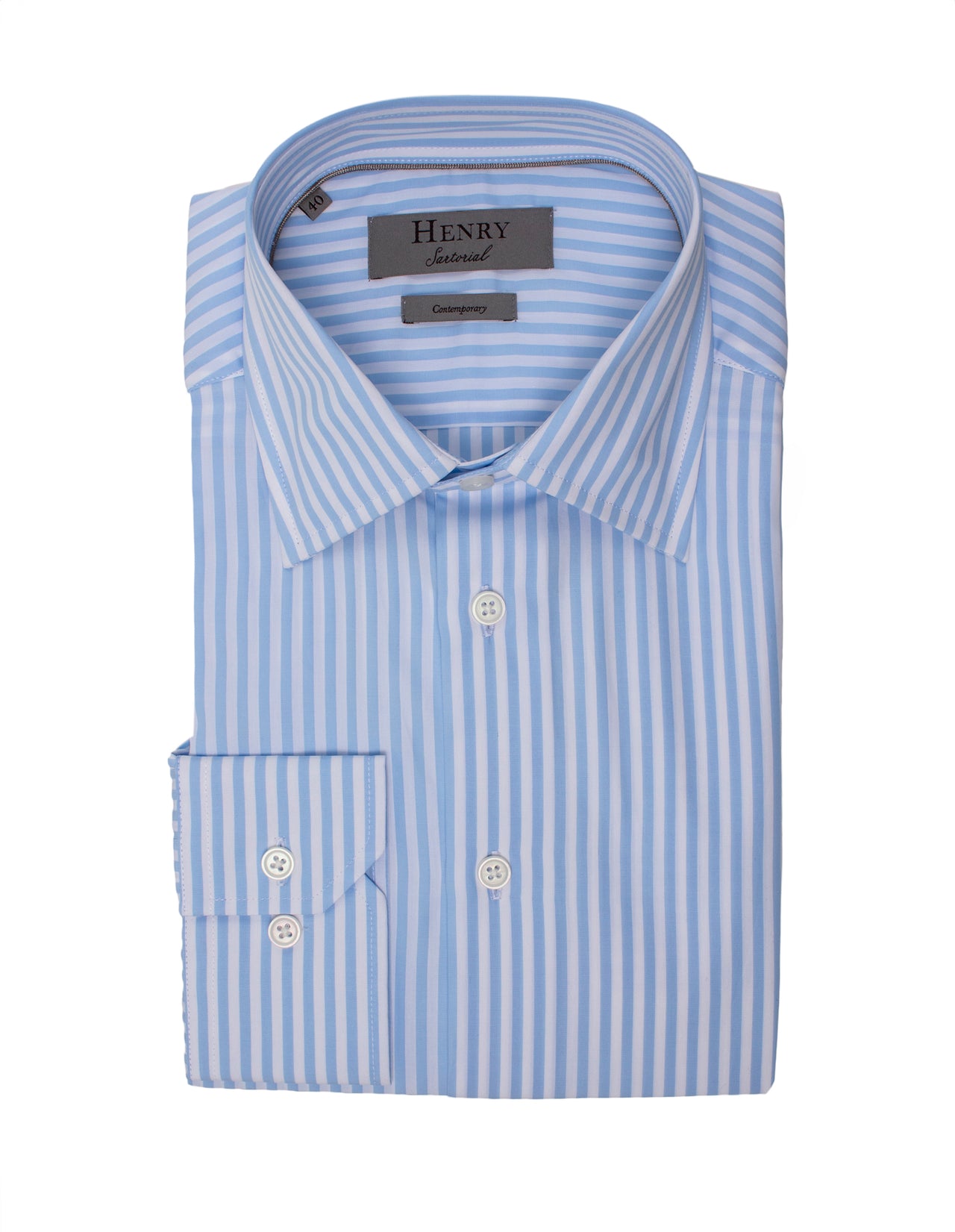 HENRY SARTORIAL Contemporary Fit Stripe Shirt BLUE/WHITE