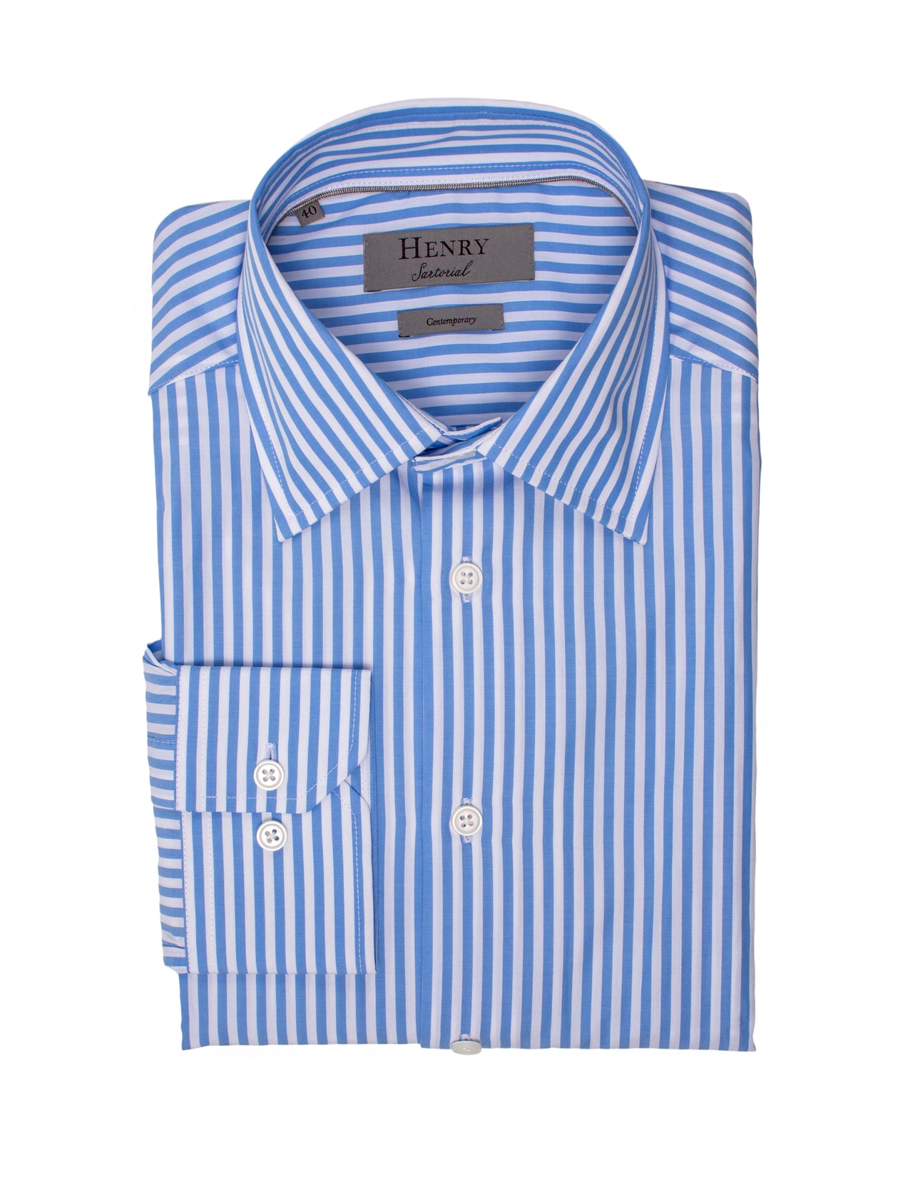 HENRY SARTORIAL Classic Fit Stripe Shirt NAVY/WHITE