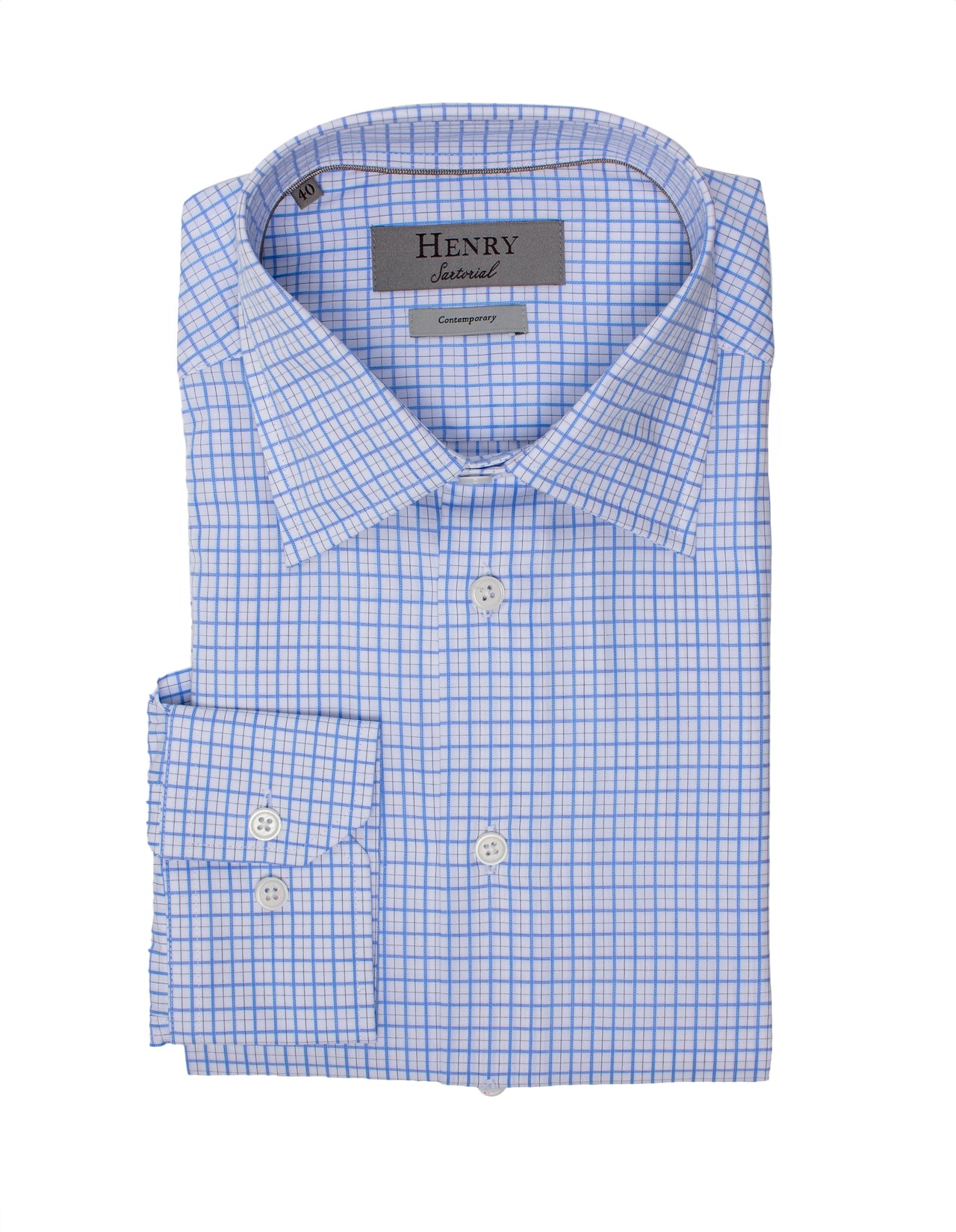 HENRY SARTORIAL Classic Fit Check Shirt BLUE/BROWN
