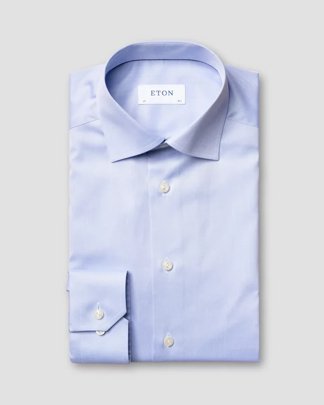 ETON Twill Long Sleeve Shirt Single Cuff Contemporary Fit LIGHT BLUE