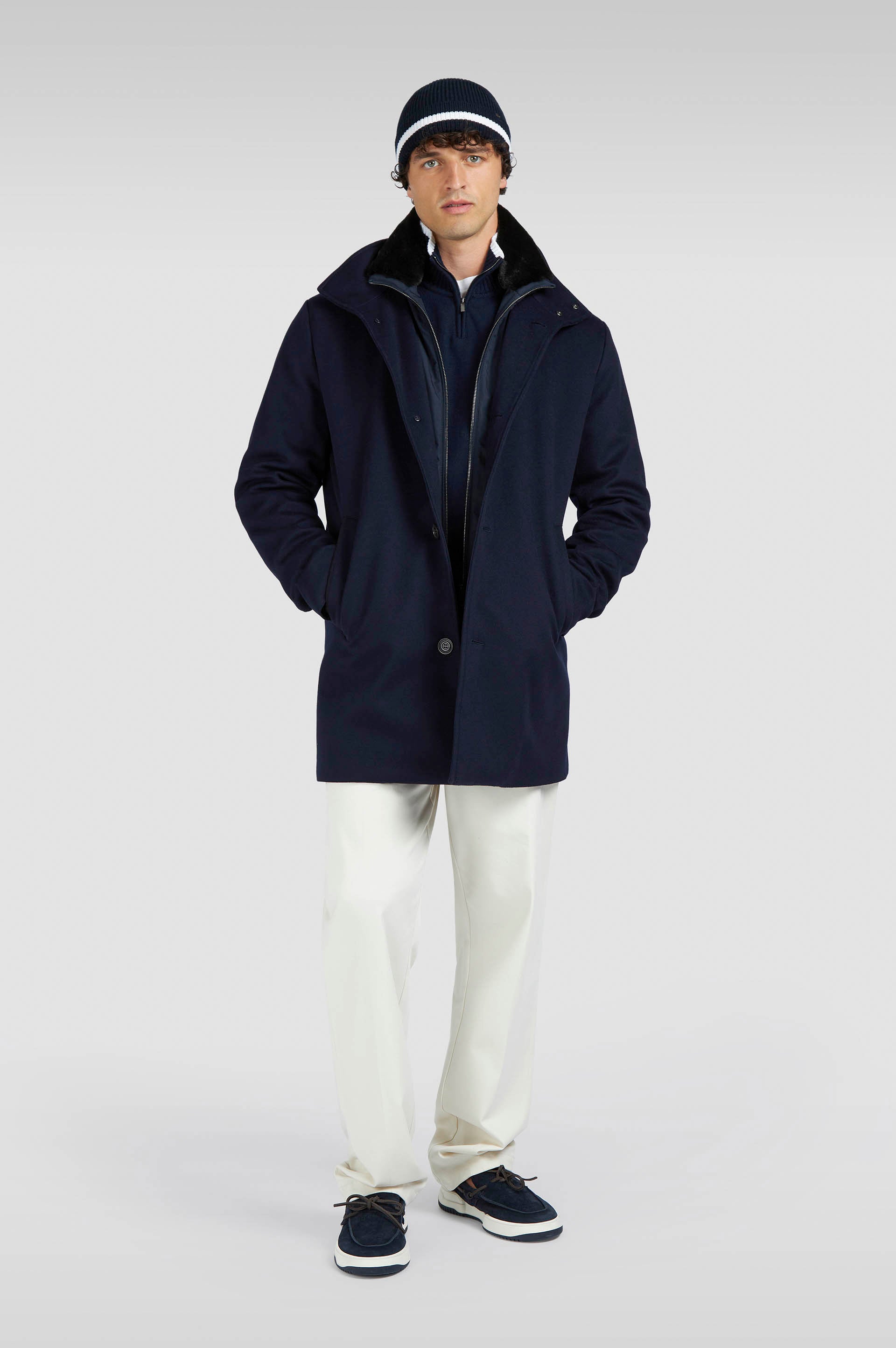 PAUL & SHARK Loro Piana Cashmere Car Coat NAVY