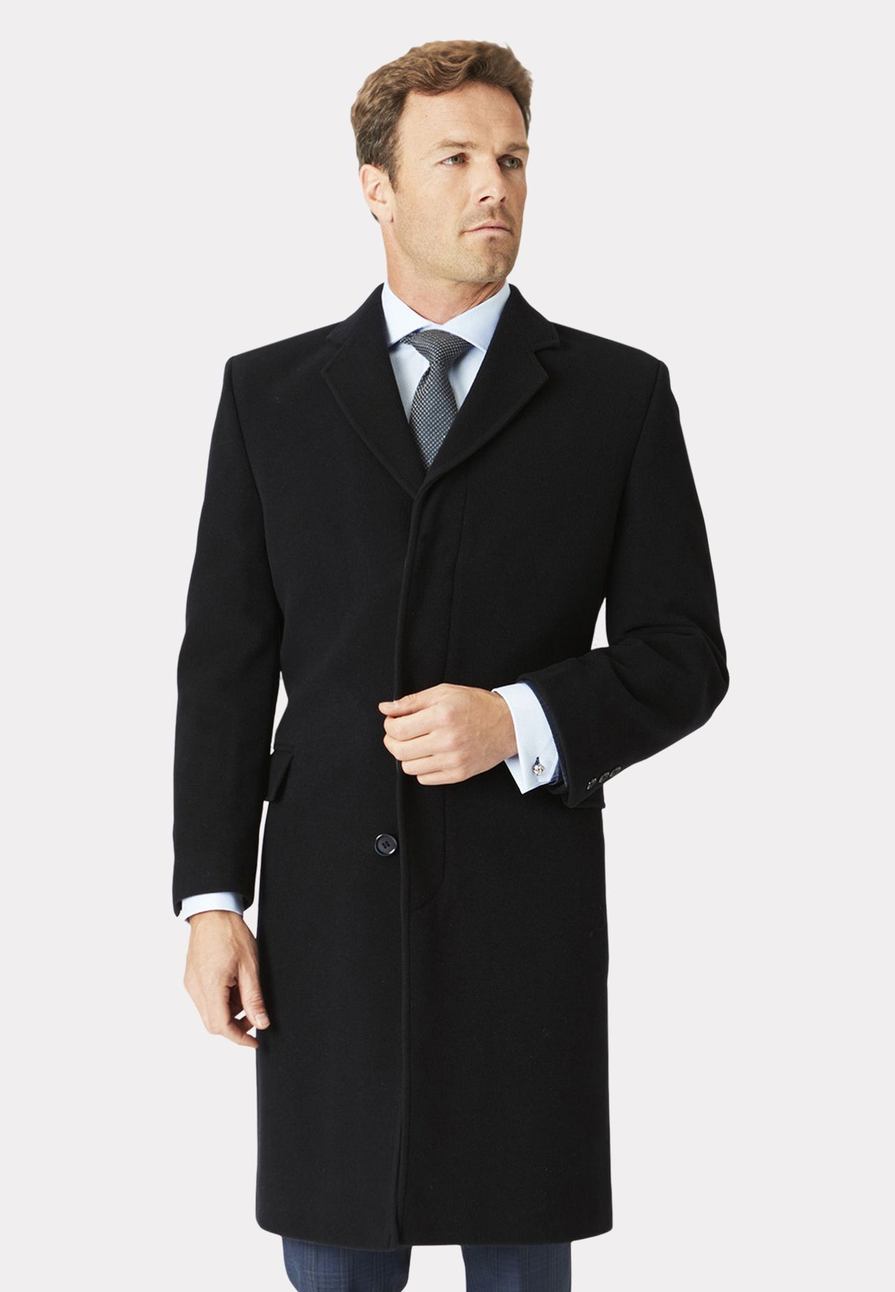 HARRIS TWEED Wool Cashmere Overcoat BLACK REG