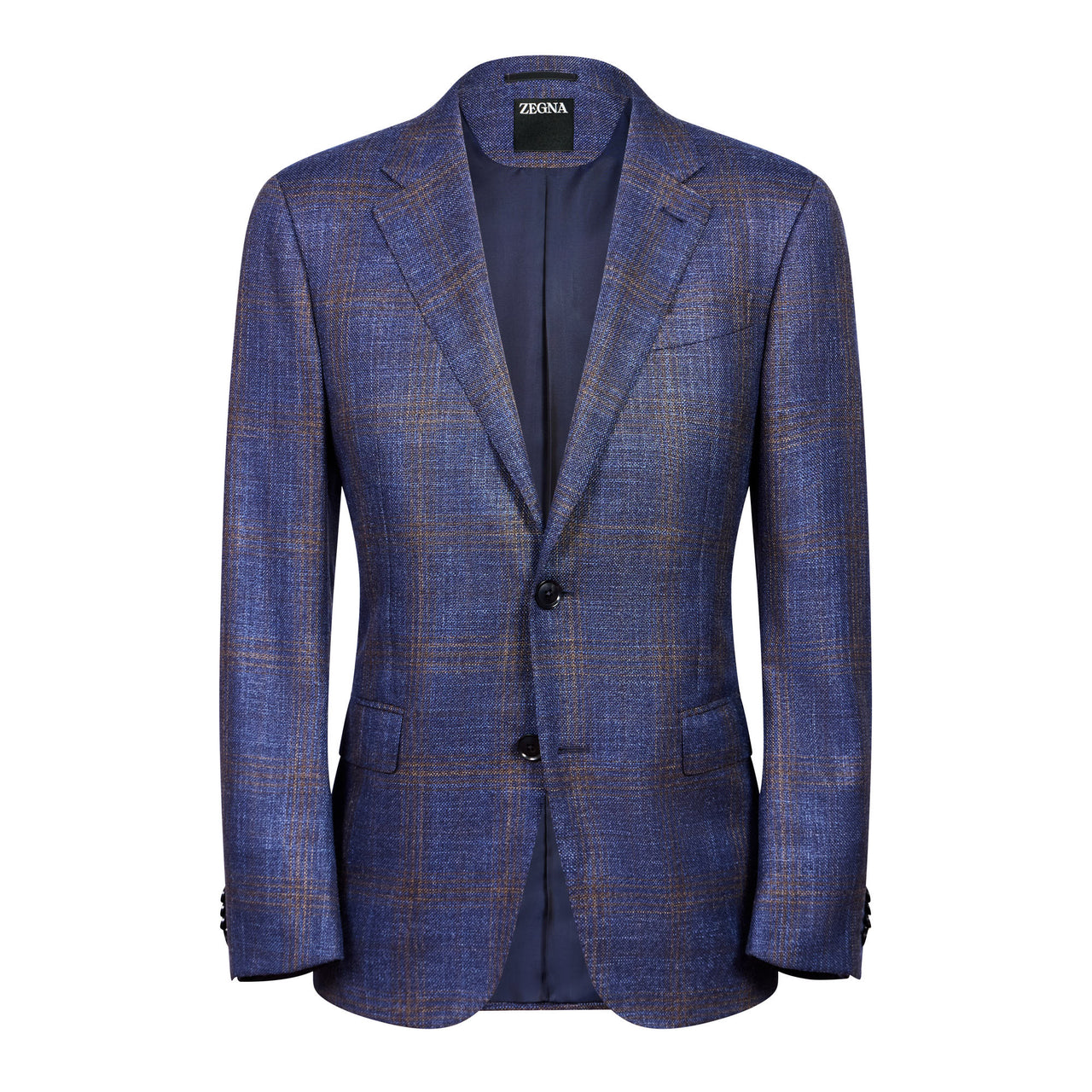 ZEGNA Wool Silk Check Jacket NAVY/BROWN REG