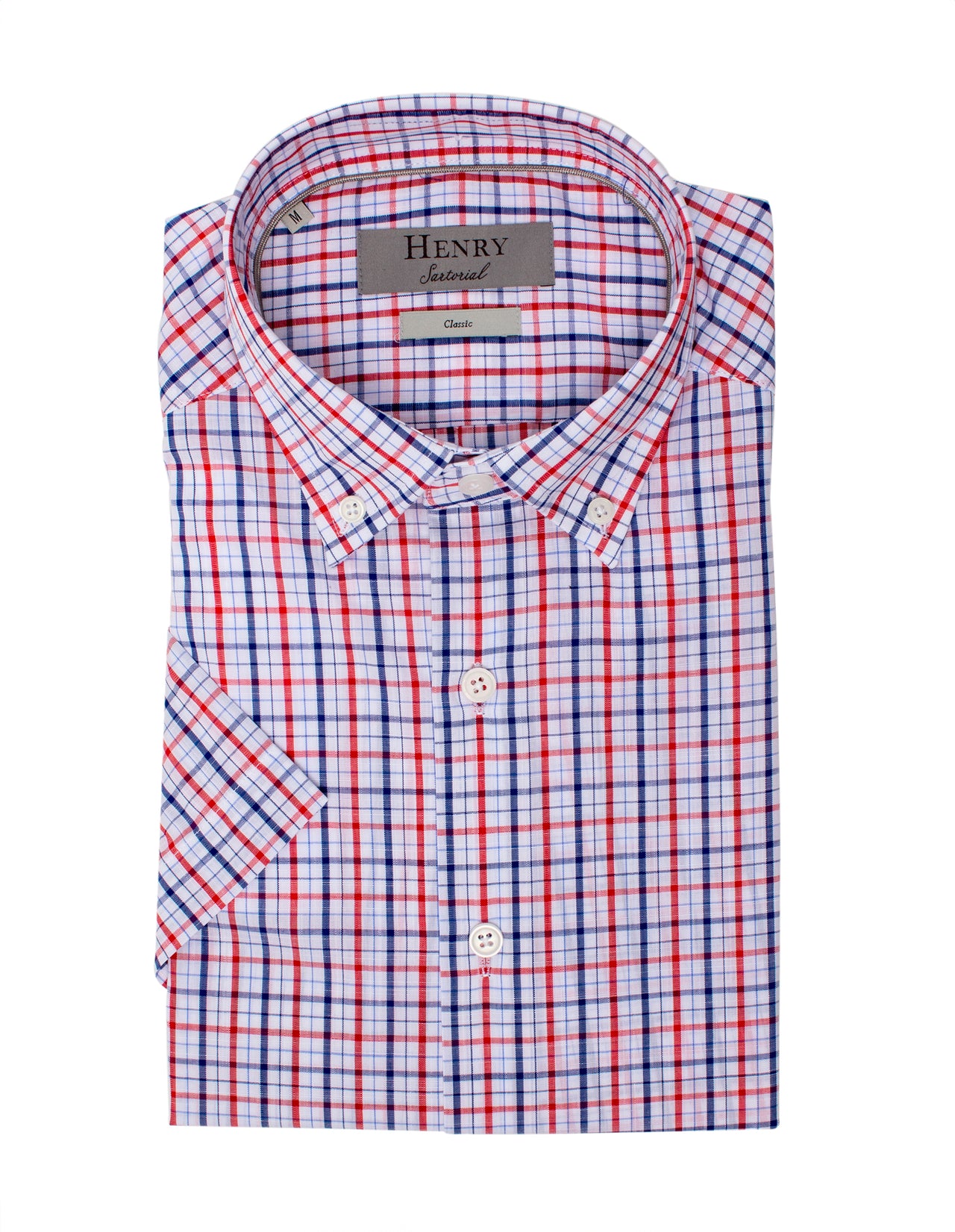 HENRY SARTORIAL Casual Check Shirt WHITE/NAVY/RED