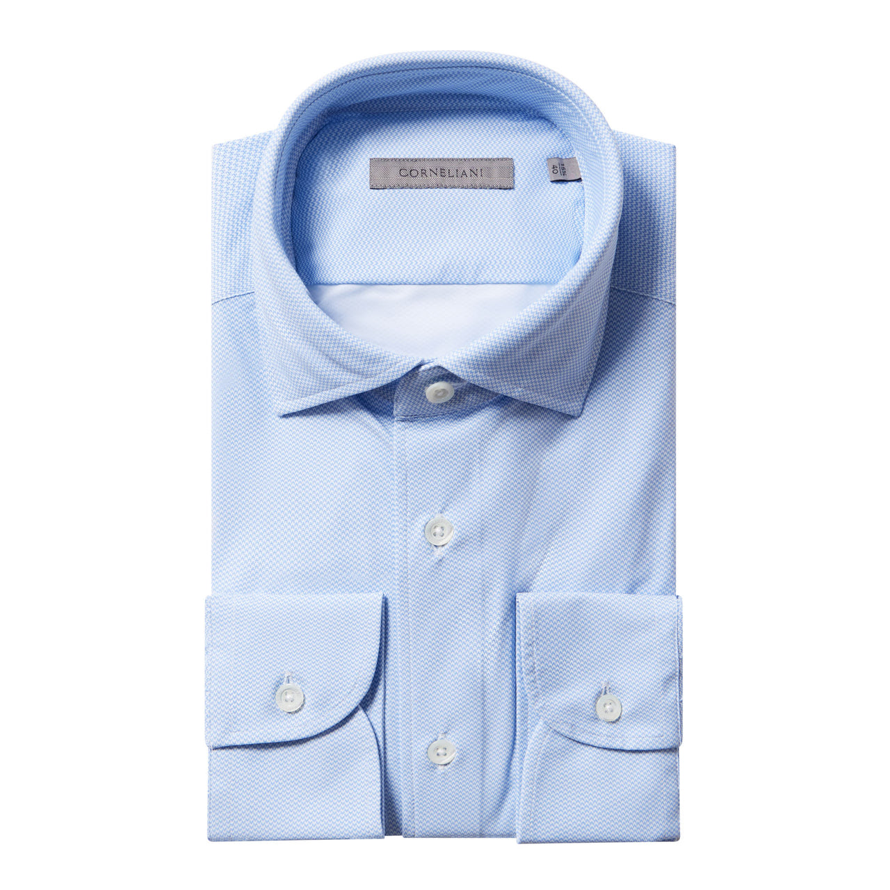 CORNELIANI Textured Shirt Single Cuff Contemporary Fit BLUE/WHITE