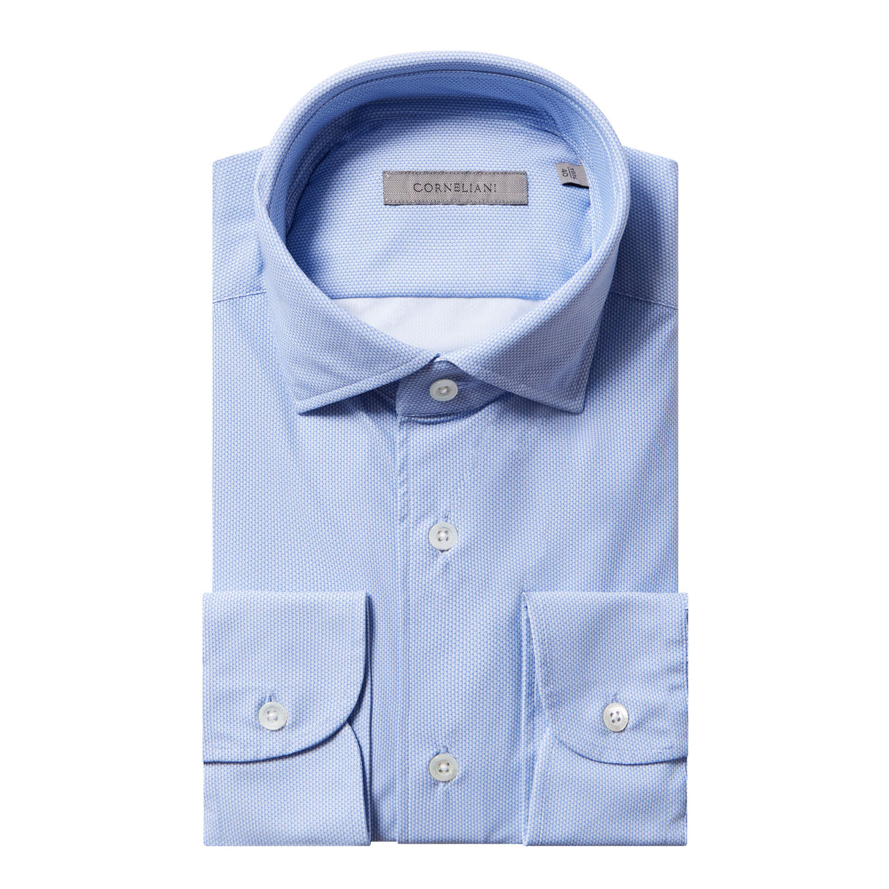 CORNELIANI Textured Shirt Single Cuff Contemporary Fit BLUE
