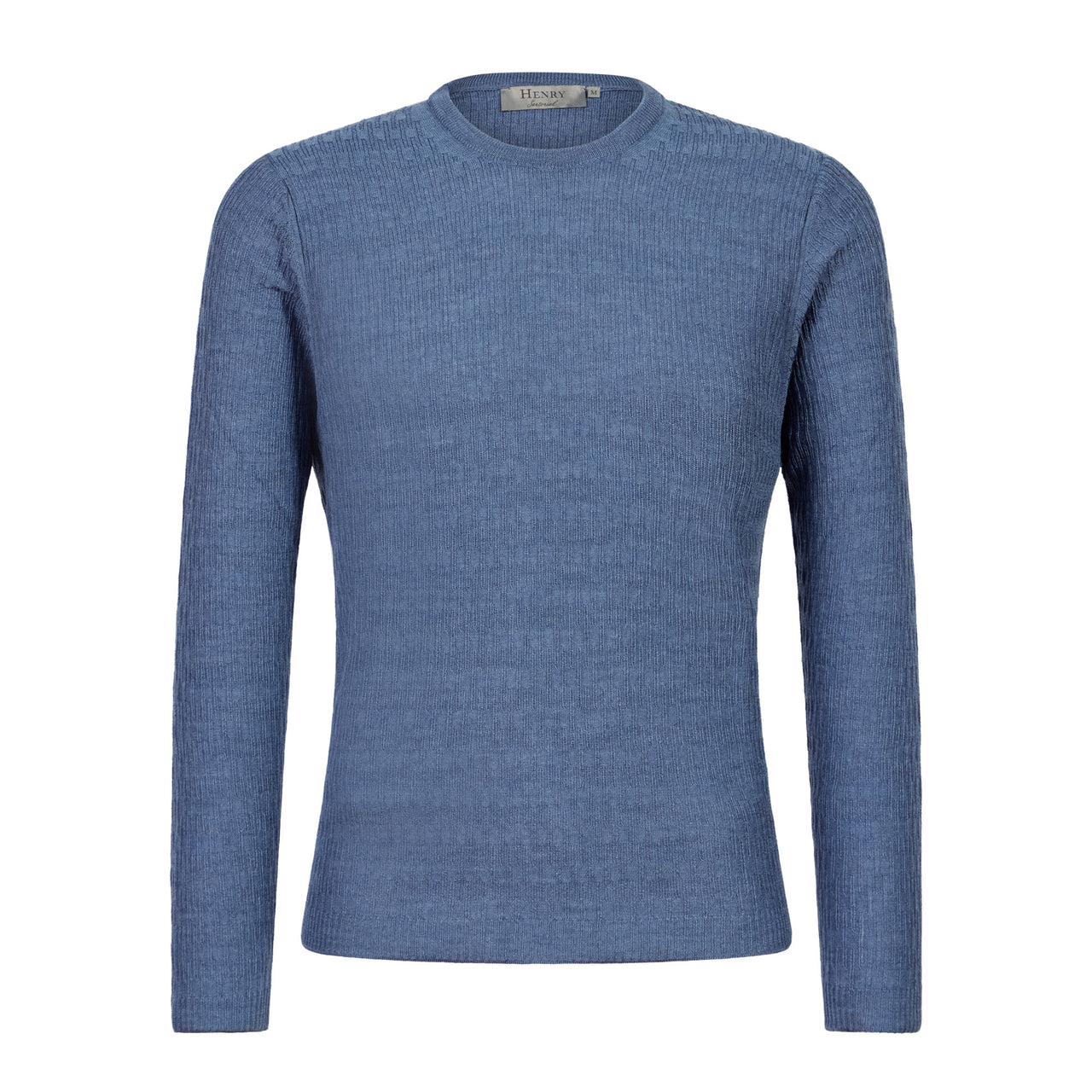 HENRY SARTORIAL Textured Wool Crewneck 14GG BLUE STONE